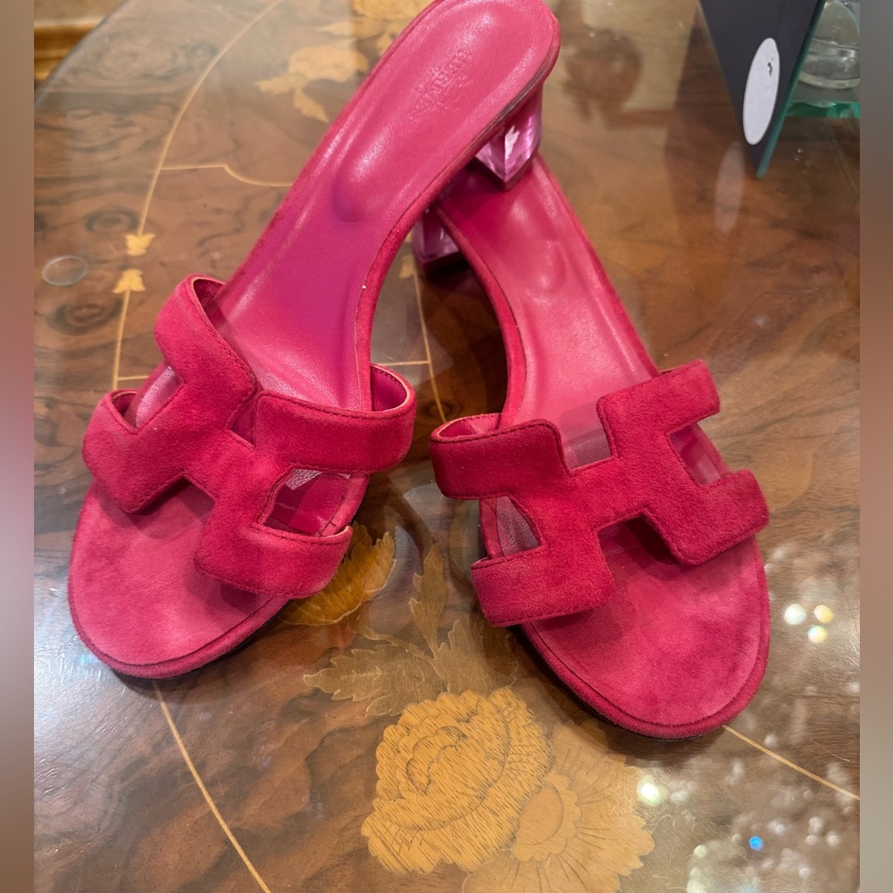 Hermes Suede women’s Slides with clear heel sz 42 USA Sz 10-10.5 - Picture 10 of 15